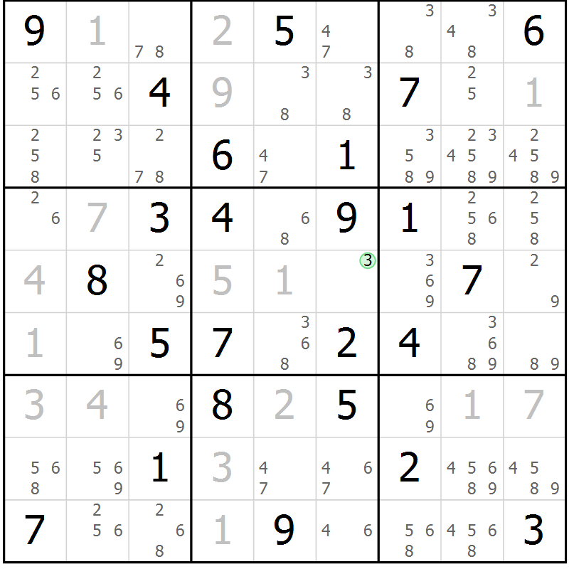 Position des candidats pour la solution de la Gr 67 page 70 du magazine de sudoku Virtuose n° 115