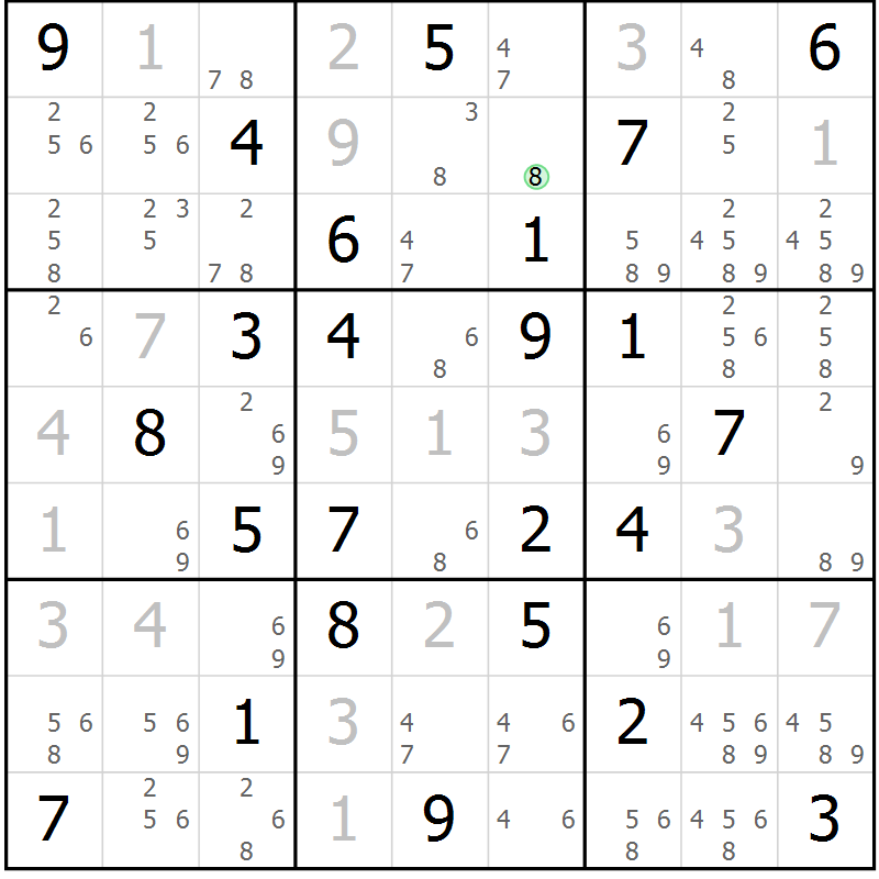 Position des candidats pour la solution de la Gr 67 page 70 du magazine de sudoku Virtuose n° 115