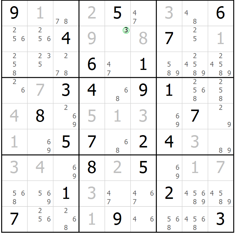 Position des candidats pour la solution de la Gr 67 page 70 du magazine de sudoku Virtuose n° 115