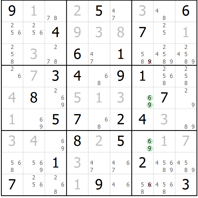 Position des candidats pour la solution de la Gr 67 page 70 du magazine de sudoku Virtuose n° 115