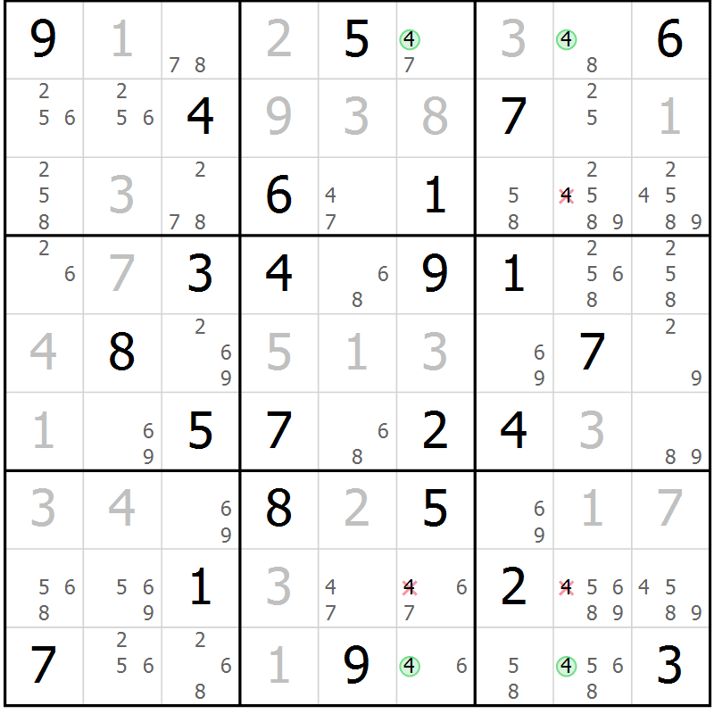 Position des candidats pour la solution de la Gr 67 page 70 du magazine de sudoku Virtuose n° 115