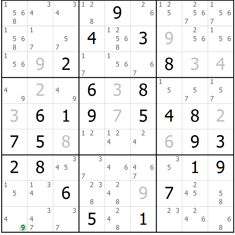 Position des candidats pour la solution de la Gr 68 page 71 du magazine de sudoku Virtuose n° 115