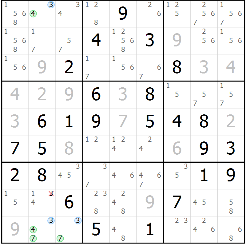 Position des candidats pour la solution de la Gr 68 page 71 du magazine de sudoku Virtuose n° 115