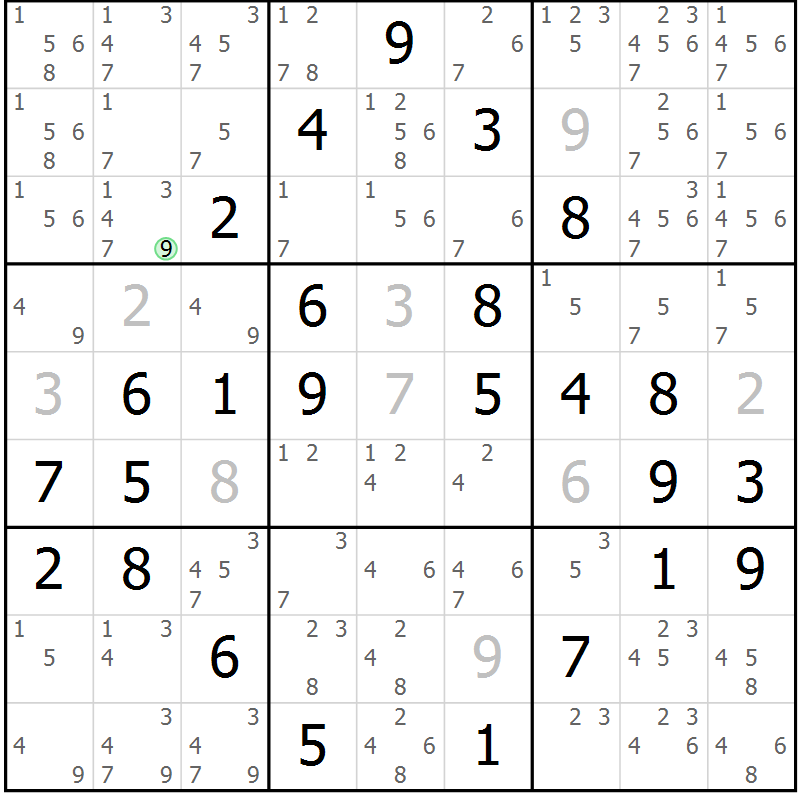 Position des candidats pour la solution de la Gr 68 page 71 du magazine de sudoku Virtuose n° 115