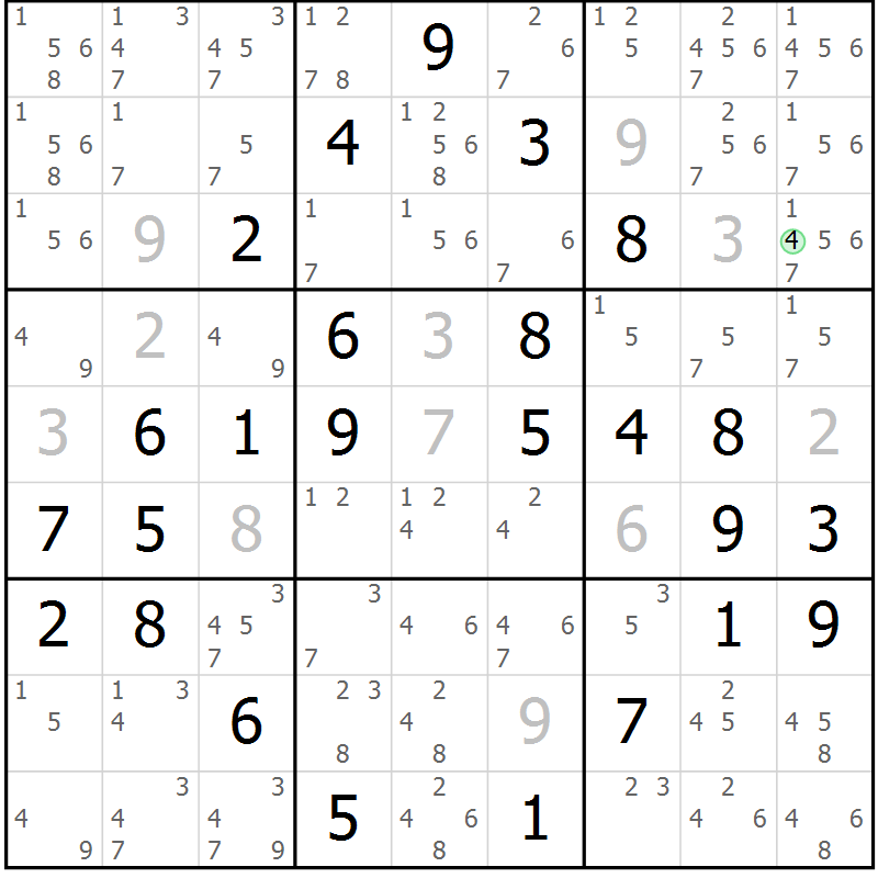 Position des candidats pour la solution de la Gr 68 page 71 du magazine de sudoku Virtuose n° 115