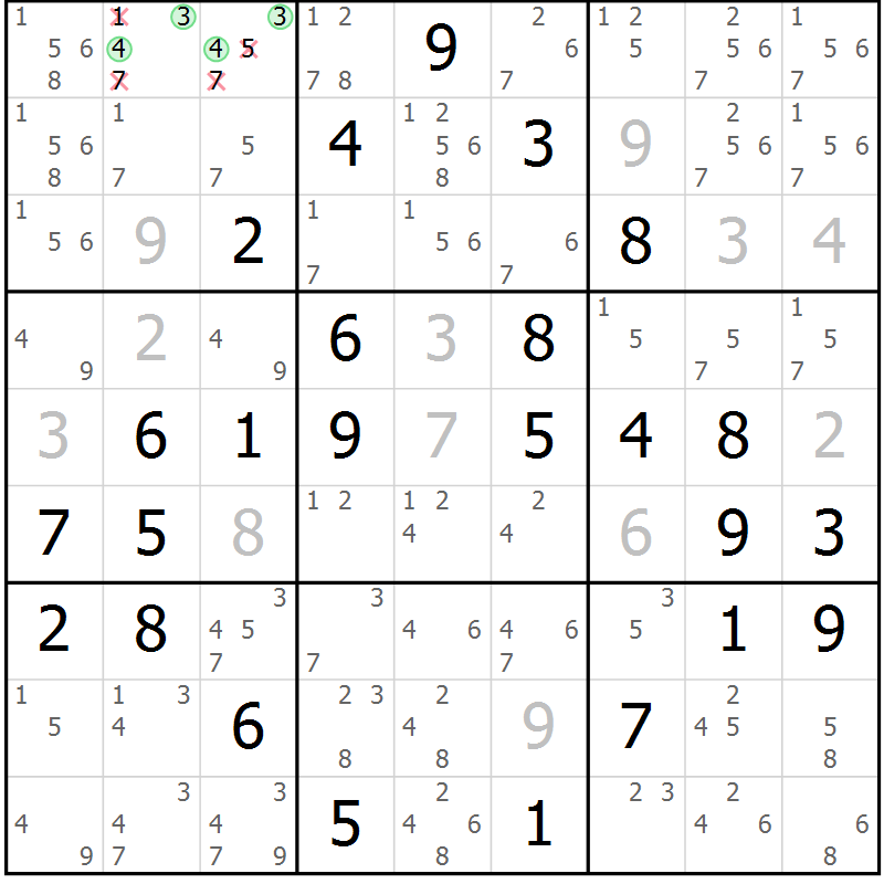 Position des candidats pour la solution de la Gr 68 page 71 du magazine de sudoku Virtuose n° 115