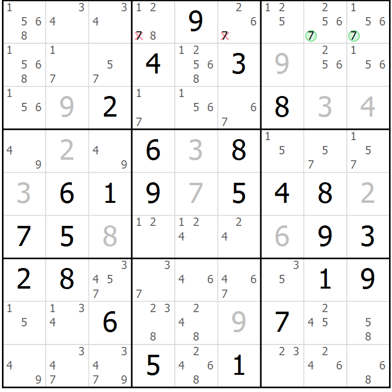 Position des candidats pour la solution de la Gr 68 page 71 du magazine de sudoku Virtuose n° 115