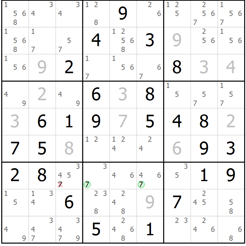 Position des candidats pour la solution de la Gr 68 page 71 du magazine de sudoku Virtuose n° 115