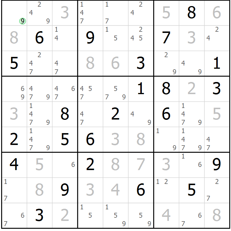 Position des candidats pour la solution de la Gr 69 page 72 du magazine de sudoku Virtuose n° 115