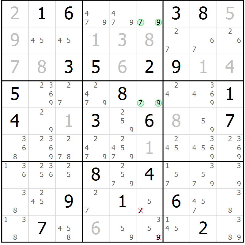 Position des candidats pour la solution de la Gr 7 page 10 du magazine de sudoku Virtuose n° 115