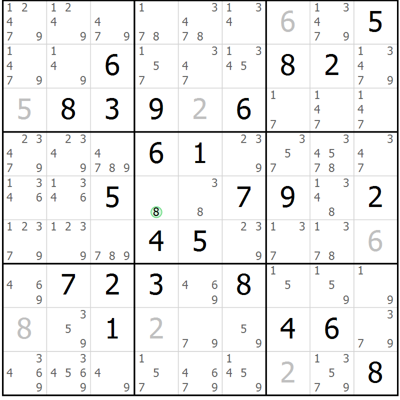 Position des candidats pour la solution de la Gr 70 page 73 du magazine de sudoku Virtuose n° 115