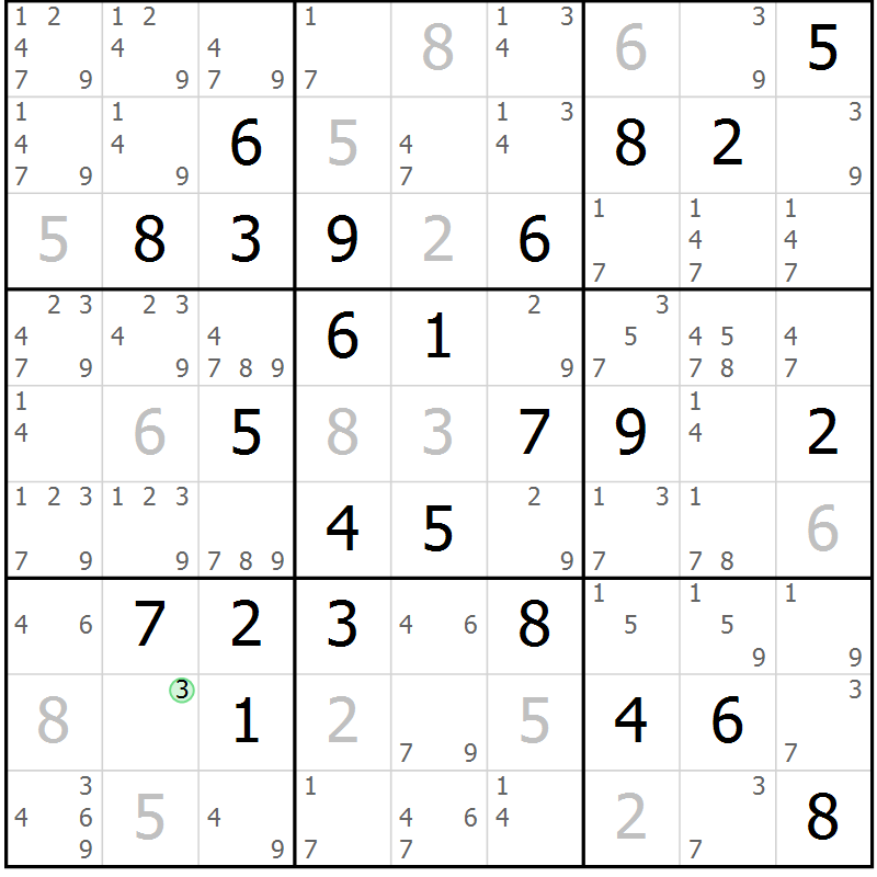 Position des candidats pour la solution de la Gr 70 page 73 du magazine de sudoku Virtuose n° 115