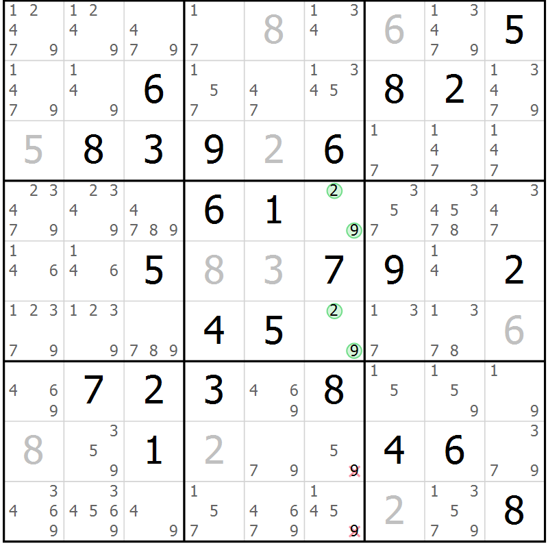 Position des candidats pour la solution de la Gr 70 page 73 du magazine de sudoku Virtuose n° 115