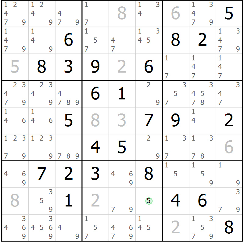 Position des candidats pour la solution de la Gr 70 page 73 du magazine de sudoku Virtuose n° 115