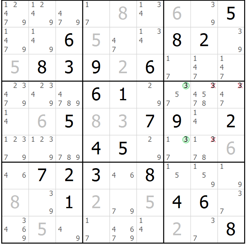 Position des candidats pour la solution de la Gr 70 page 73 du magazine de sudoku Virtuose n° 115