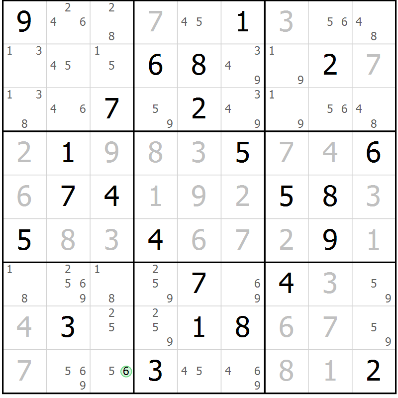 Position des candidats pour la solution de la Gr 71 page 74 du magazine de sudoku Virtuose n° 115