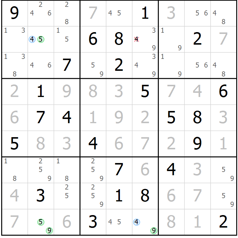 Position des candidats pour la solution de la Gr 71 page 74 du magazine de sudoku Virtuose n° 115