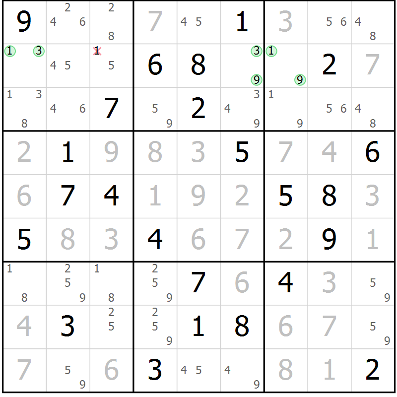Position des candidats pour la solution de la Gr 71 page 74 du magazine de sudoku Virtuose n° 115