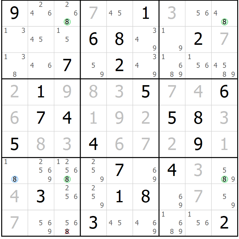 Position des candidats pour la solution de la Gr 71 page 74 du magazine de sudoku Virtuose n° 115