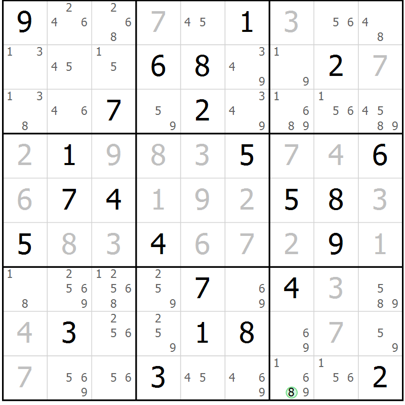 Position des candidats pour la solution de la Gr 71 page 74 du magazine de sudoku Virtuose n° 115