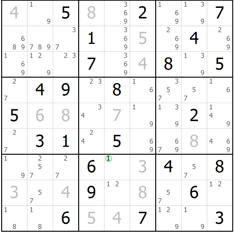 Position des candidats pour la solution de la Gr 72 page 75 du magazine de sudoku Virtuose n° 115