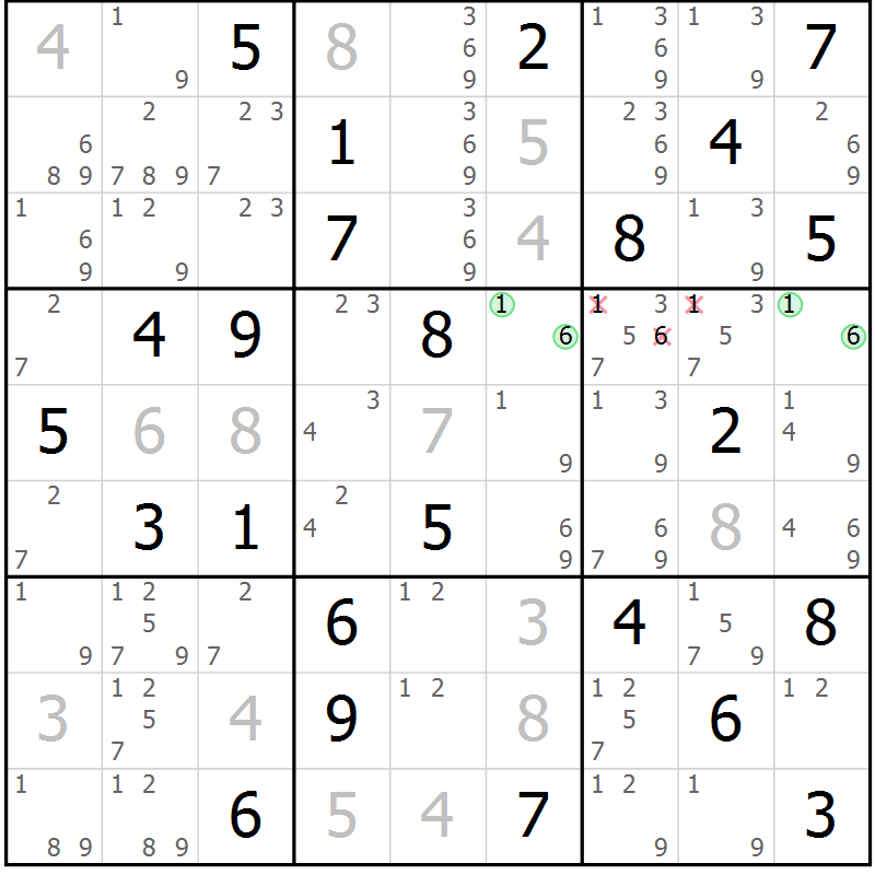 Position des candidats pour la solution de la Gr 72 page 75 du magazine de sudoku Virtuose n° 115