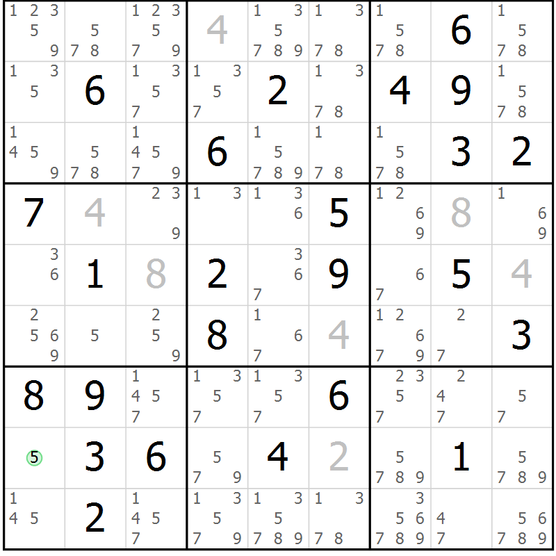 Position des candidats pour la solution de la Gr 73 page 76 du magazine de sudoku Virtuose n° 115