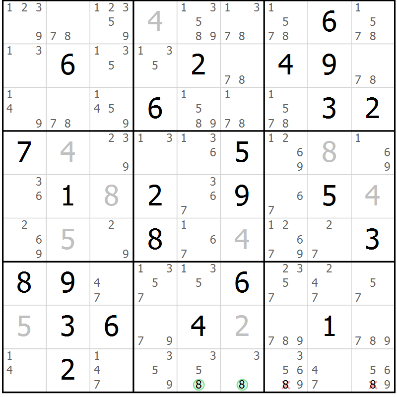 Position des candidats pour la solution de la Gr 73 page 76 du magazine de sudoku Virtuose n° 115