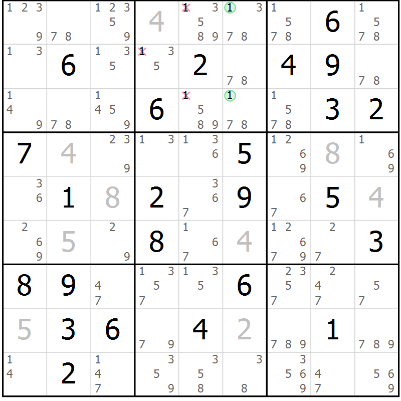 Position des candidats pour la solution de la Gr 73 page 76 du magazine de sudoku Virtuose n° 115