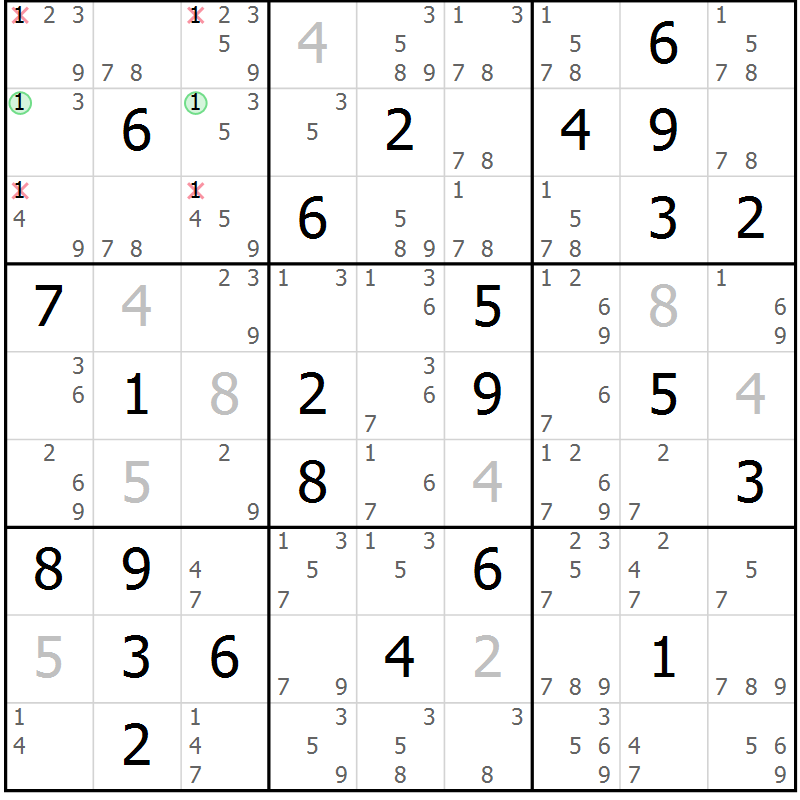 Position des candidats pour la solution de la Gr 73 page 76 du magazine de sudoku Virtuose n° 115
