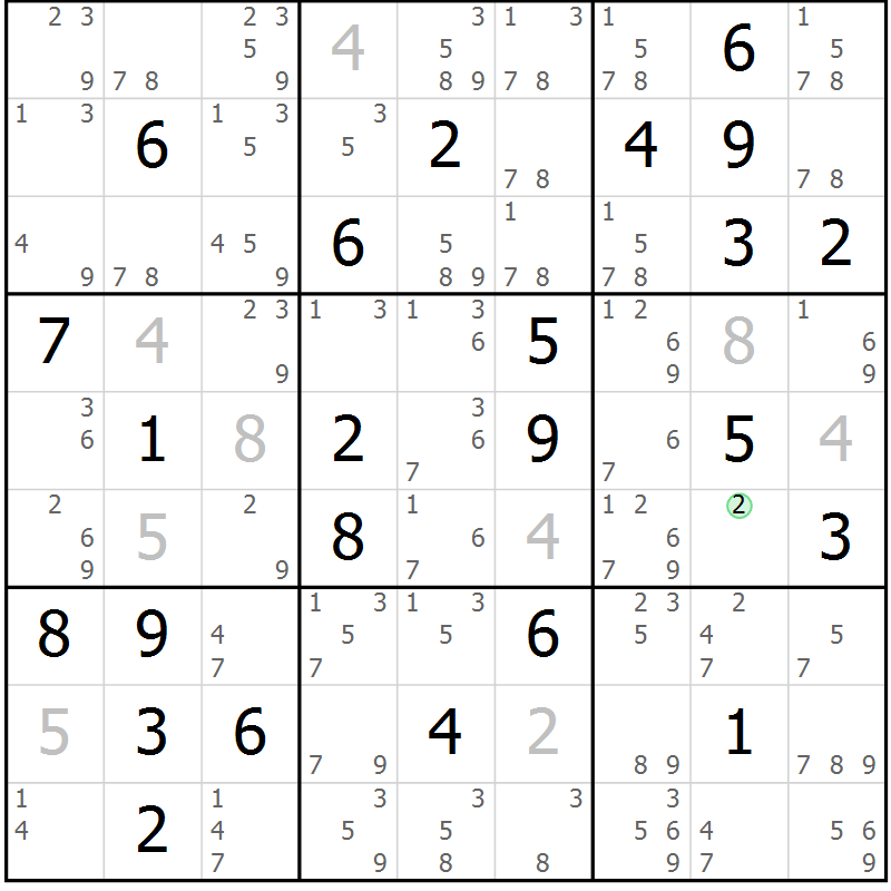 Position des candidats pour la solution de la Gr 73 page 76 du magazine de sudoku Virtuose n° 115