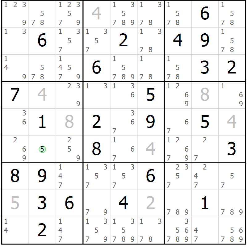Position des candidats pour la solution de la Gr 73 page 76 du magazine de sudoku Virtuose n° 115