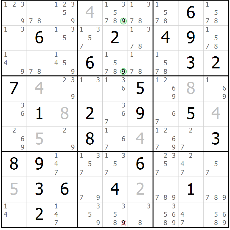 Position des candidats pour la solution de la Gr 73 page 76 du magazine de sudoku Virtuose n° 115