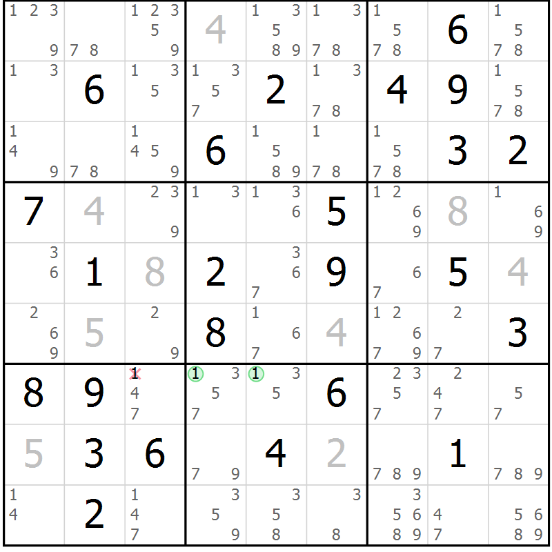Position des candidats pour la solution de la Gr 73 page 76 du magazine de sudoku Virtuose n° 115