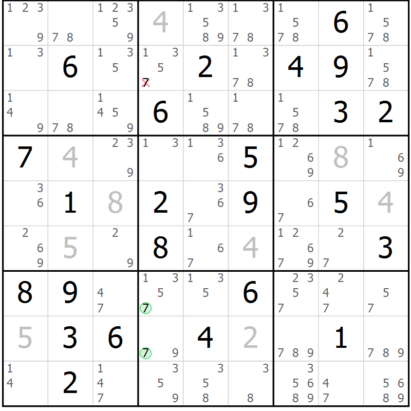 Position des candidats pour la solution de la Gr 73 page 76 du magazine de sudoku Virtuose n° 115