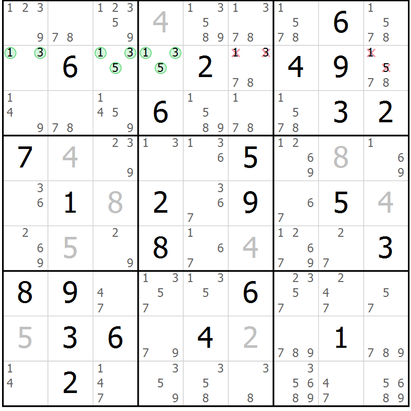 Position des candidats pour la solution de la Gr 73 page 76 du magazine de sudoku Virtuose n° 115