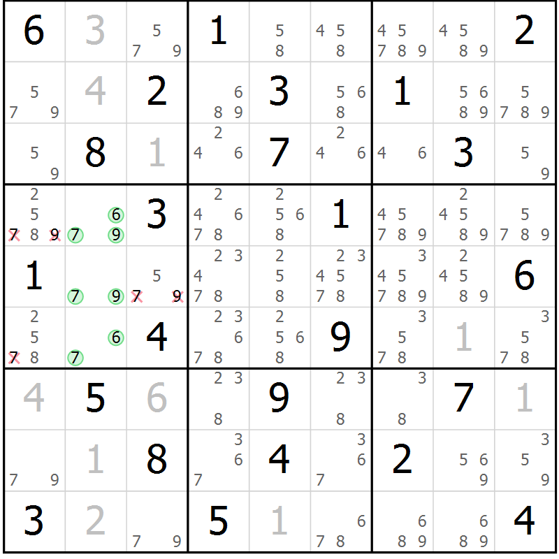 Position des candidats pour la solution de la Gr 74 page 77 du magazine de sudoku Virtuose n° 115