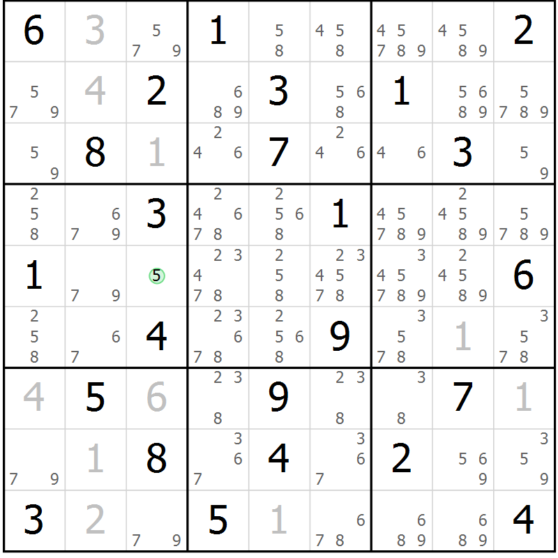 Position des candidats pour la solution de la Gr 74 page 77 du magazine de sudoku Virtuose n° 115