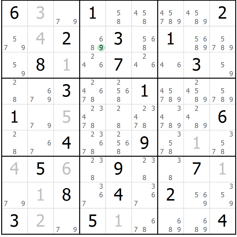 Position des candidats pour la solution de la Gr 74 page 77 du magazine de sudoku Virtuose n° 115