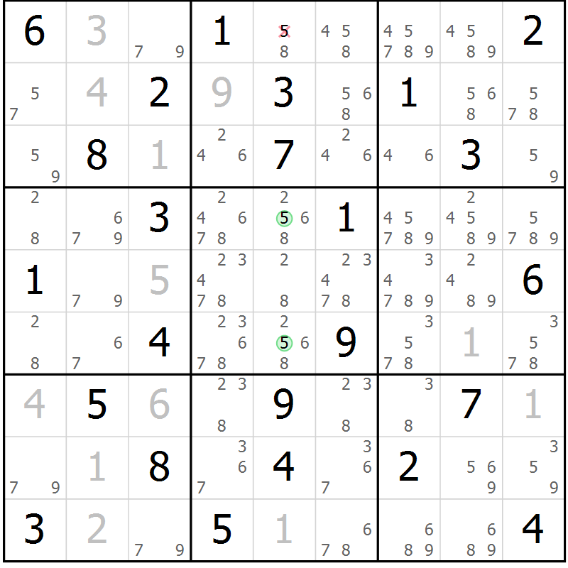 Position des candidats pour la solution de la Gr 74 page 77 du magazine de sudoku Virtuose n° 115