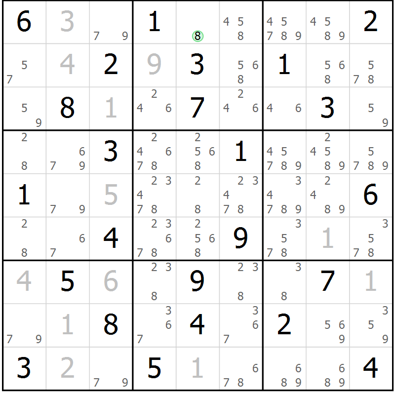 Position des candidats pour la solution de la Gr 74 page 77 du magazine de sudoku Virtuose n° 115