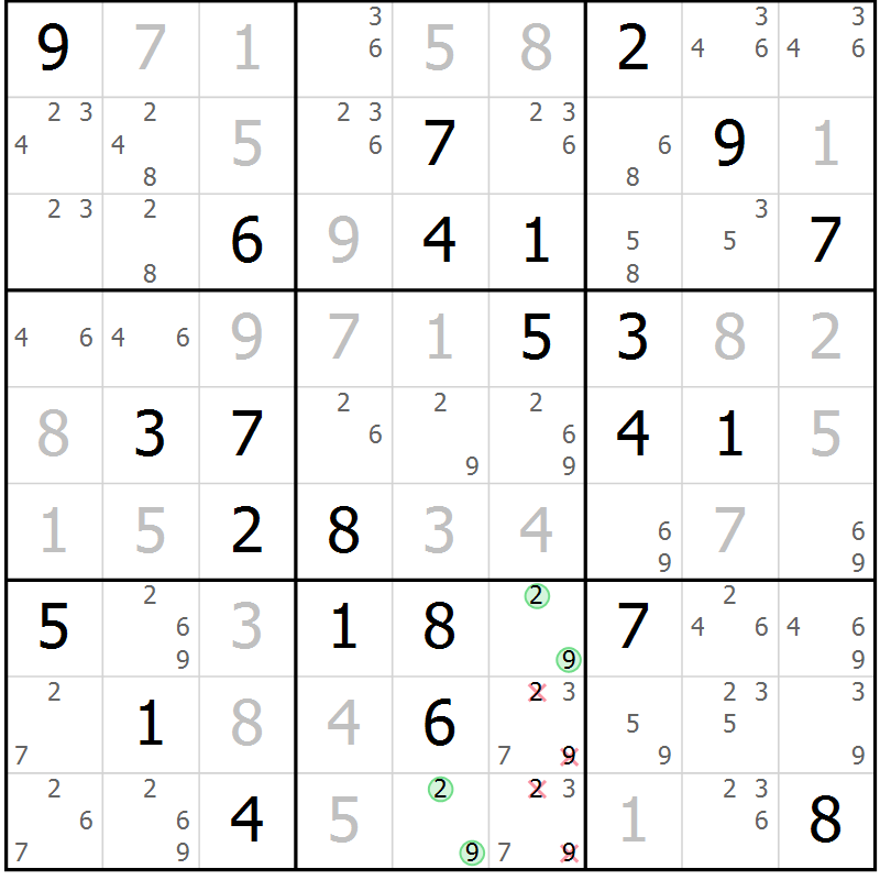 Position des candidats pour la solution de la Gr 75 page 78 du magazine de sudoku Virtuose n° 115