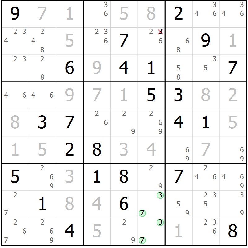 Position des candidats pour la solution de la Gr 75 page 78 du magazine de sudoku Virtuose n° 115