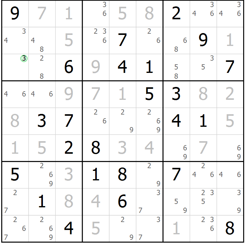 Position des candidats pour la solution de la Gr 75 page 78 du magazine de sudoku Virtuose n° 115