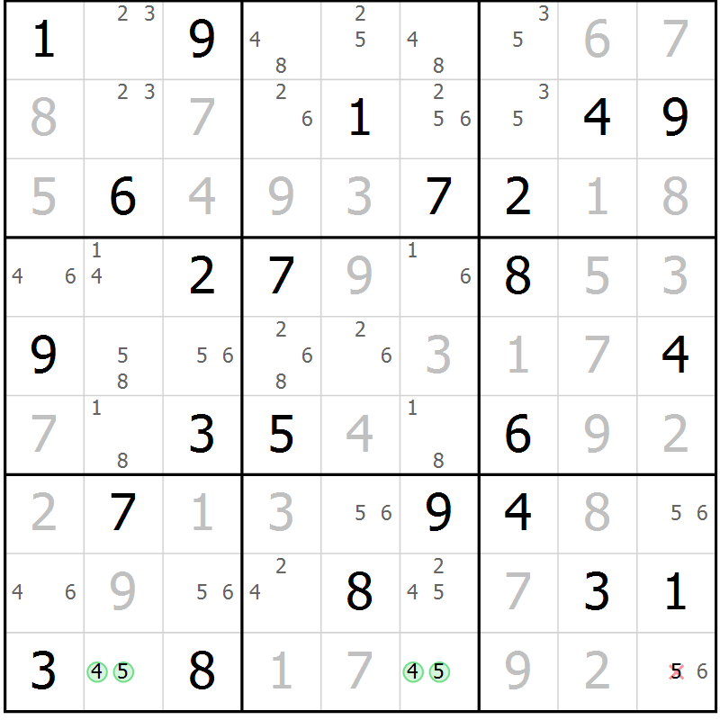 Position des candidats pour la solution de la Gr 76 page 79 du magazine de sudoku Virtuose n° 115