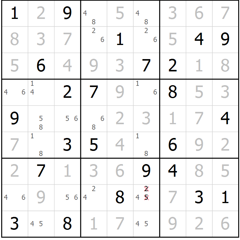 Position des candidats pour la solution de la Gr 76 page 79 du magazine de sudoku Virtuose n° 115