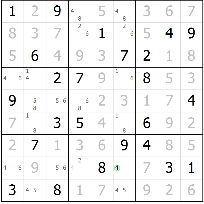 Position des candidats pour la solution de la Gr 76 page 79 du magazine de sudoku Virtuose n° 115