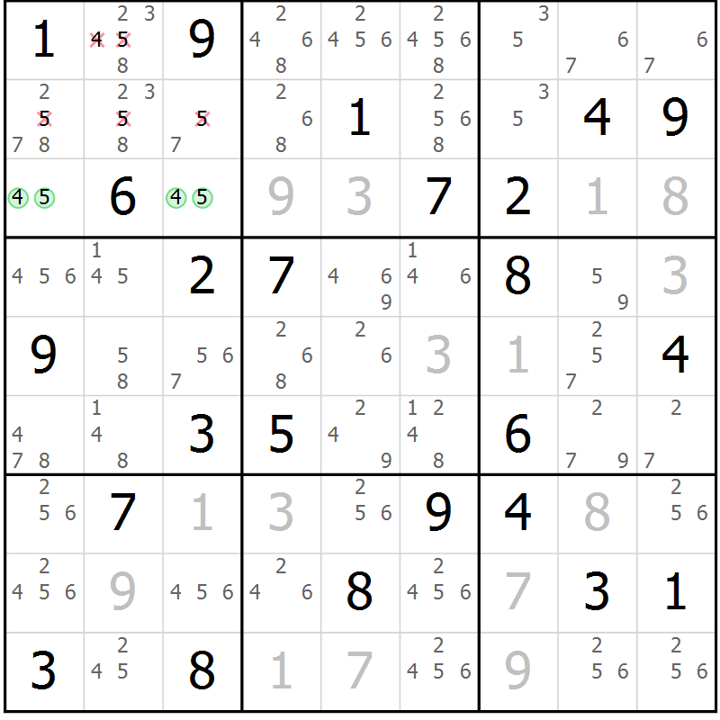 Position des candidats pour la solution de la Gr 76 page 79 du magazine de sudoku Virtuose n° 115