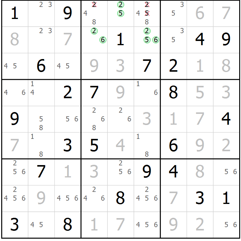 Position des candidats pour la solution de la Gr 76 page 79 du magazine de sudoku Virtuose n° 115