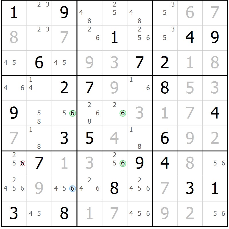 Position des candidats pour la solution de la Gr 76 page 79 du magazine de sudoku Virtuose n° 115